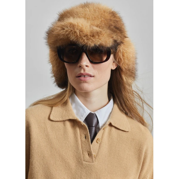The Frankie Shop Bresica Knit Polo Sweater - Camel - Oversized Minimalist Knitwear in Beige - Shop at Luxury Shoes 