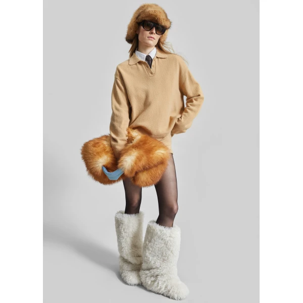 The Frankie Shop Bresica Knit Polo Sweater - Camel - Oversized Minimalist Knitwear in Beige - Shop at Luxury Shoes 
