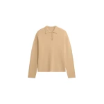 The Frankie Shop Bresica Knit Polo Sweater - Camel - Oversized Minimalist Knitwear in Beige - Shop at Luxury Shoes 