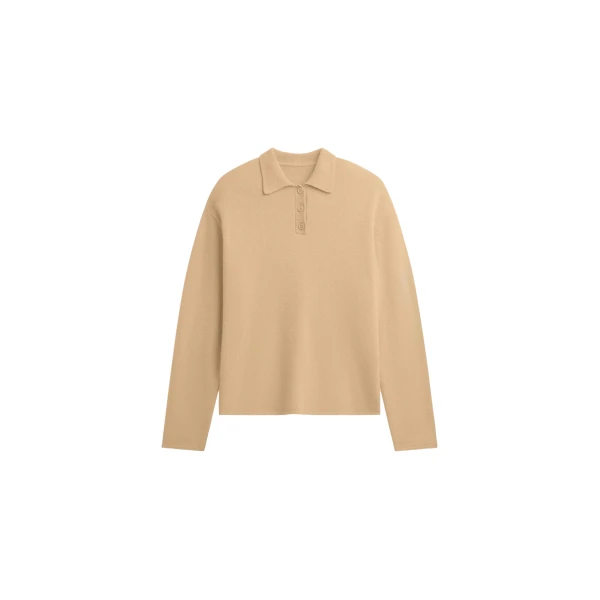 The Frankie Shop Bresica Knit Polo Sweater - Camel - Oversized Minimalist Knitwear in Beige - Shop at Luxury Shoes 