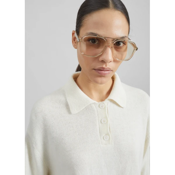 The Frankie Shop Bresica Knit Polo Sweater - Ivory - Oversized Minimalist Knitwear in Ivory - Shop at Luxury Shoes 