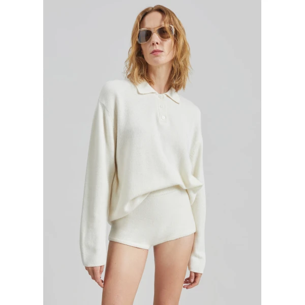 The Frankie Shop Bresica Knit Polo Sweater - Ivory - Oversized Minimalist Knitwear in Ivory - Shop at Luxury Shoes 