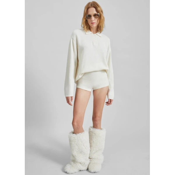 The Frankie Shop Bresica Knit Polo Sweater - Ivory - Oversized Minimalist Knitwear in Ivory - Shop at Luxury Shoes 
