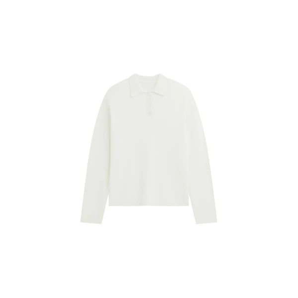 The Frankie Shop Bresica Knit Polo Sweater - Ivory - Oversized Minimalist Knitwear in Ivory - Shop at Luxury Shoes 