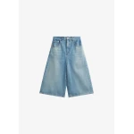 The Frankie Shop Brunoy Denim Culottes - Light Wash - Oversized Minimalist Shorts in Grey - Shop at Luxury Shoes 