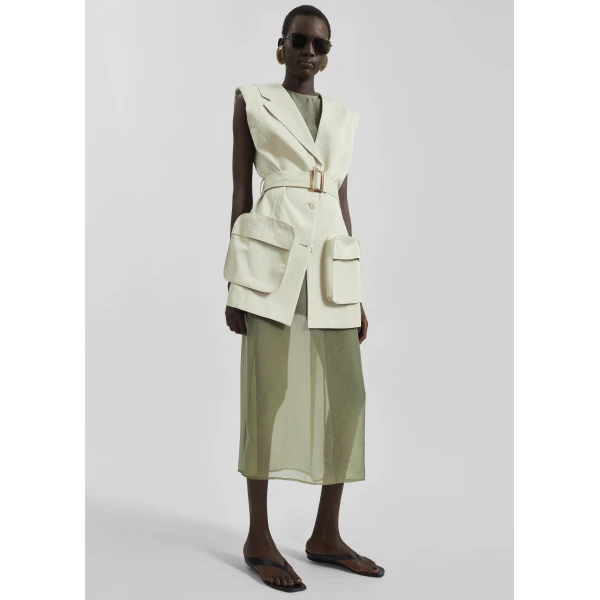 The Frankie Shop Carral Belted Vest - Pale Green - Oversized Minimalist Jackets in Green - Shop at Luxury Shoes 