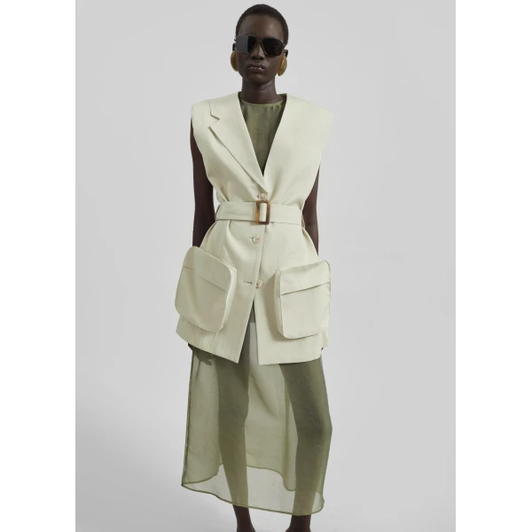 The Frankie Shop Carral Belted Vest - Pale Green - Oversized Minimalist Jackets in Green - Shop at Luxury Shoes 