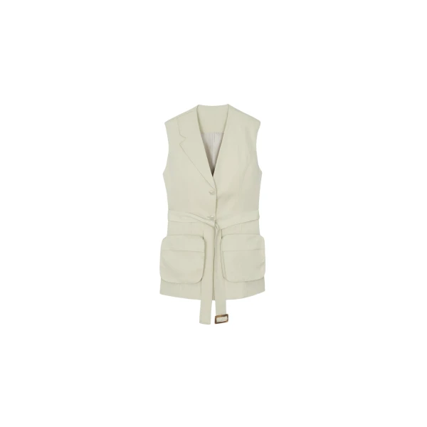 The Frankie Shop Carral Belted Vest - Pale Green - Oversized Minimalist Jackets in Green - Shop at Luxury Shoes 