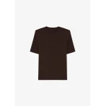 The Frankie Shop Carrington Padded Shoulder Tee - Brown - Oversized Minimalist Tops in Beige - Shop at Luxury Shoes 