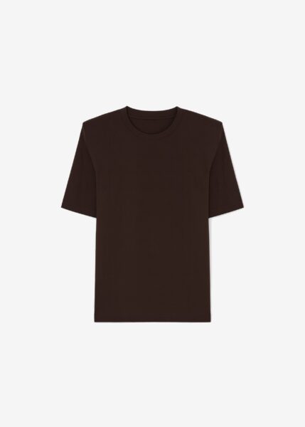 The Frankie Shop Carrington Padded Shoulder Tee - Brown - Oversized Minimalist Tops in Beige - Shop at Luxury Shoes 