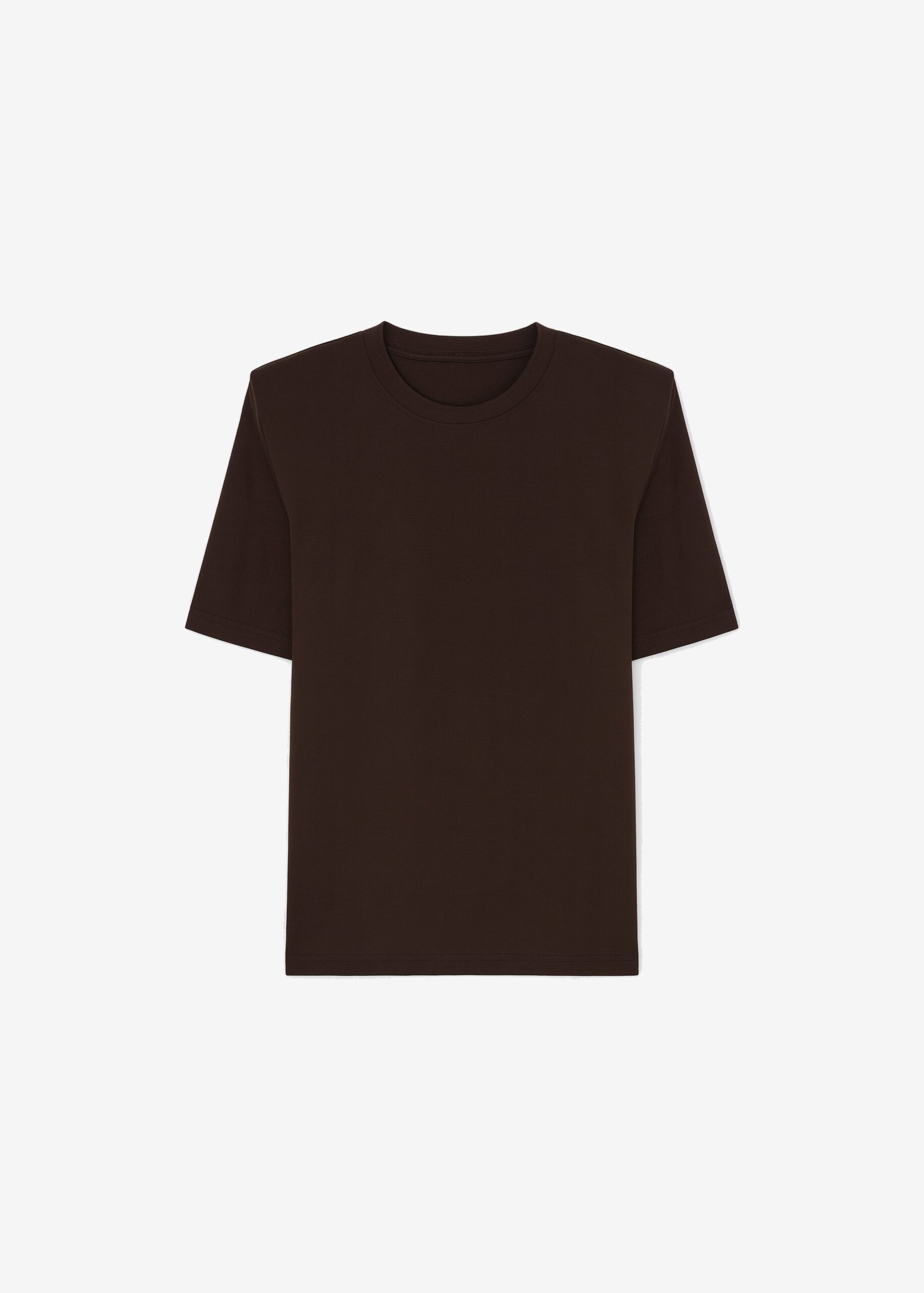 Carrington Padded Shoulder Tee - Brown by The Frankie Shop - Tops The Frankie Shop Carrington Padded Shoulder Tee - Brown - Oversized Minimalist Tops in Beige - Shop at Luxury Shoes