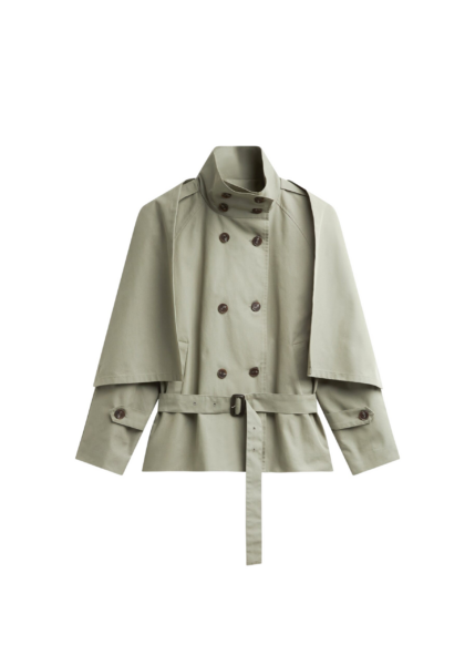 The Frankie Shop Charonne Scarf Short Trench - Sage - Oversized Minimalist Coats in Green - Shop at Luxury Shoes 