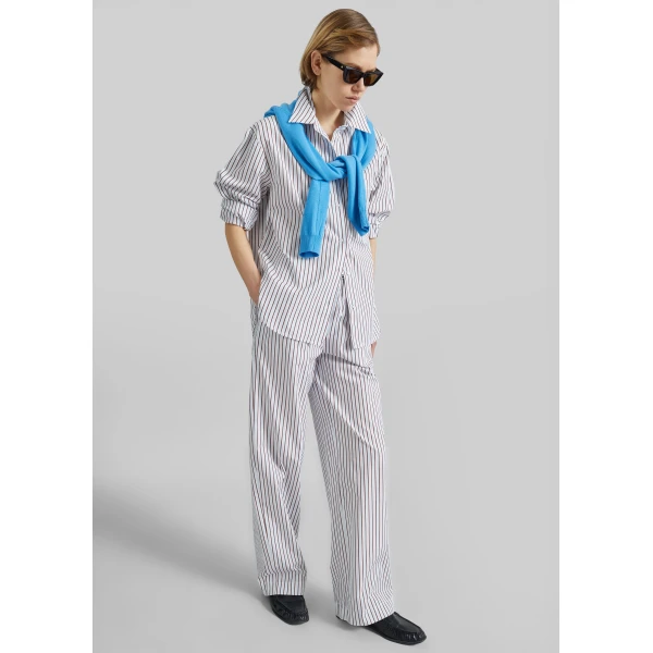 The Frankie Shop Cisco Striped Cotton Trousers - Dark Red/Light Blue - Oversized Minimalist Pants in Multicolour - Shop at Luxury Shoes 