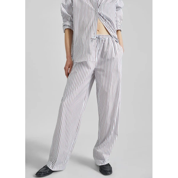The Frankie Shop Cisco Striped Cotton Trousers - Dark Red/Light Blue - Oversized Minimalist Pants in Multicolour - Shop at Luxury Shoes 