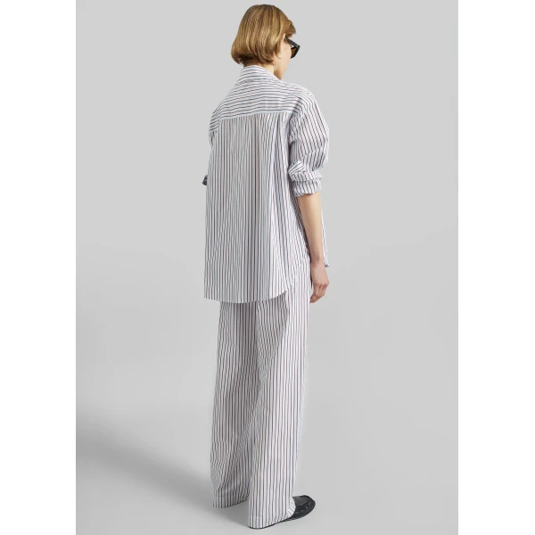 The Frankie Shop Cisco Striped Cotton Trousers - Dark Red/Light Blue - Oversized Minimalist Pants in Multicolour - Shop at Luxury Shoes 