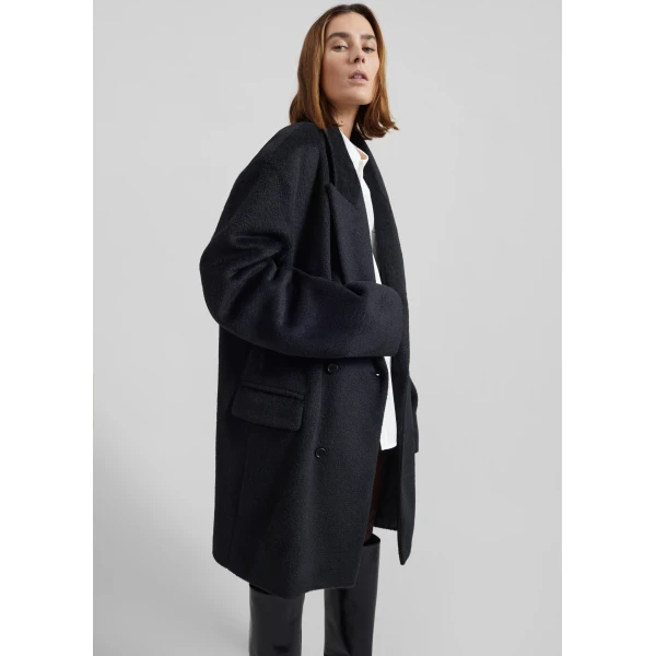 The Frankie Shop Coblence Textured Wool-Blend Coat - Black - Oversized Minimalist Coats in Black - Shop at Luxury Shoes 