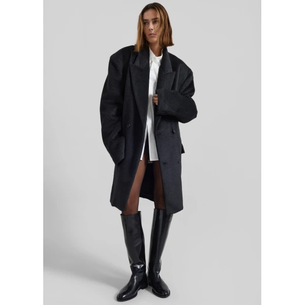 The Frankie Shop Coblence Textured Wool-Blend Coat - Black - Oversized Minimalist Coats in Black - Shop at Luxury Shoes 