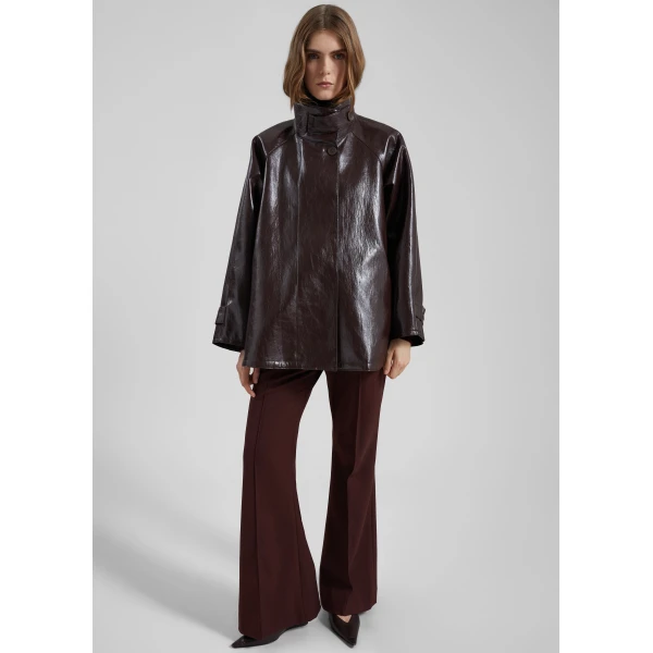 The Frankie Shop Dalaro Faux Leather Swing Jacket - Burgundy - Oversized Minimalist Jackets in Red - Shop at Luxury Shoes 