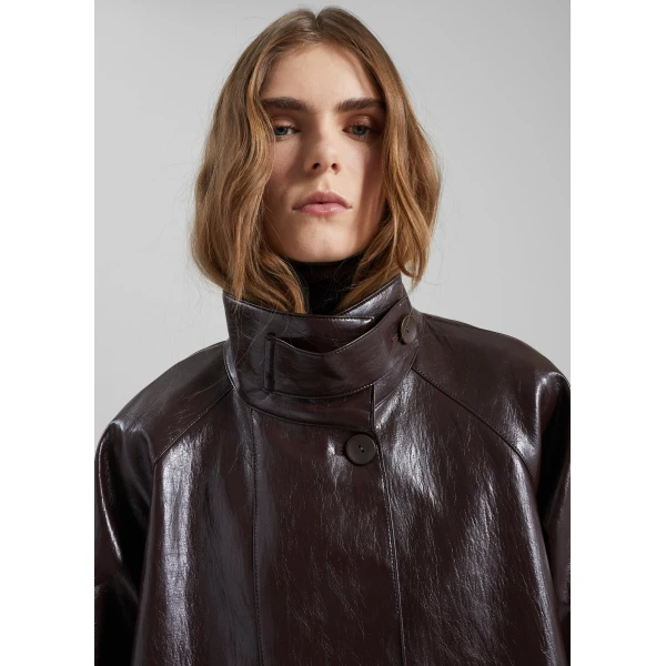 The Frankie Shop Dalaro Faux Leather Swing Jacket - Burgundy - Oversized Minimalist Jackets in Red - Shop at Luxury Shoes 