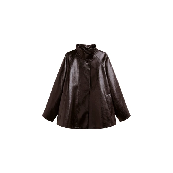 The Frankie Shop Dalaro Faux Leather Swing Jacket - Burgundy - Oversized Minimalist Jackets in Red - Shop at Luxury Shoes 