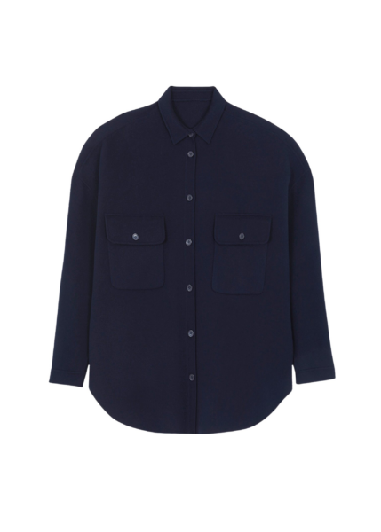 The Frankie Shop Dallas Wool Overshirt - Navy - Oversized Minimalist Tops in Blue - Shop at Luxury Shoes 