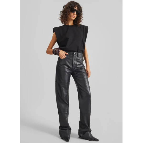 The Frankie Shop Dalston Leather Pants - Black - Oversized Minimalist Pants in Black - Shop at Luxury Shoes 