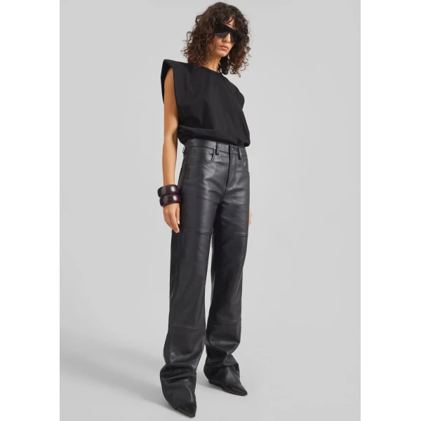 The Frankie Shop Dalston Leather Pants - Black - Oversized Minimalist Pants in Black - Shop at Luxury Shoes 