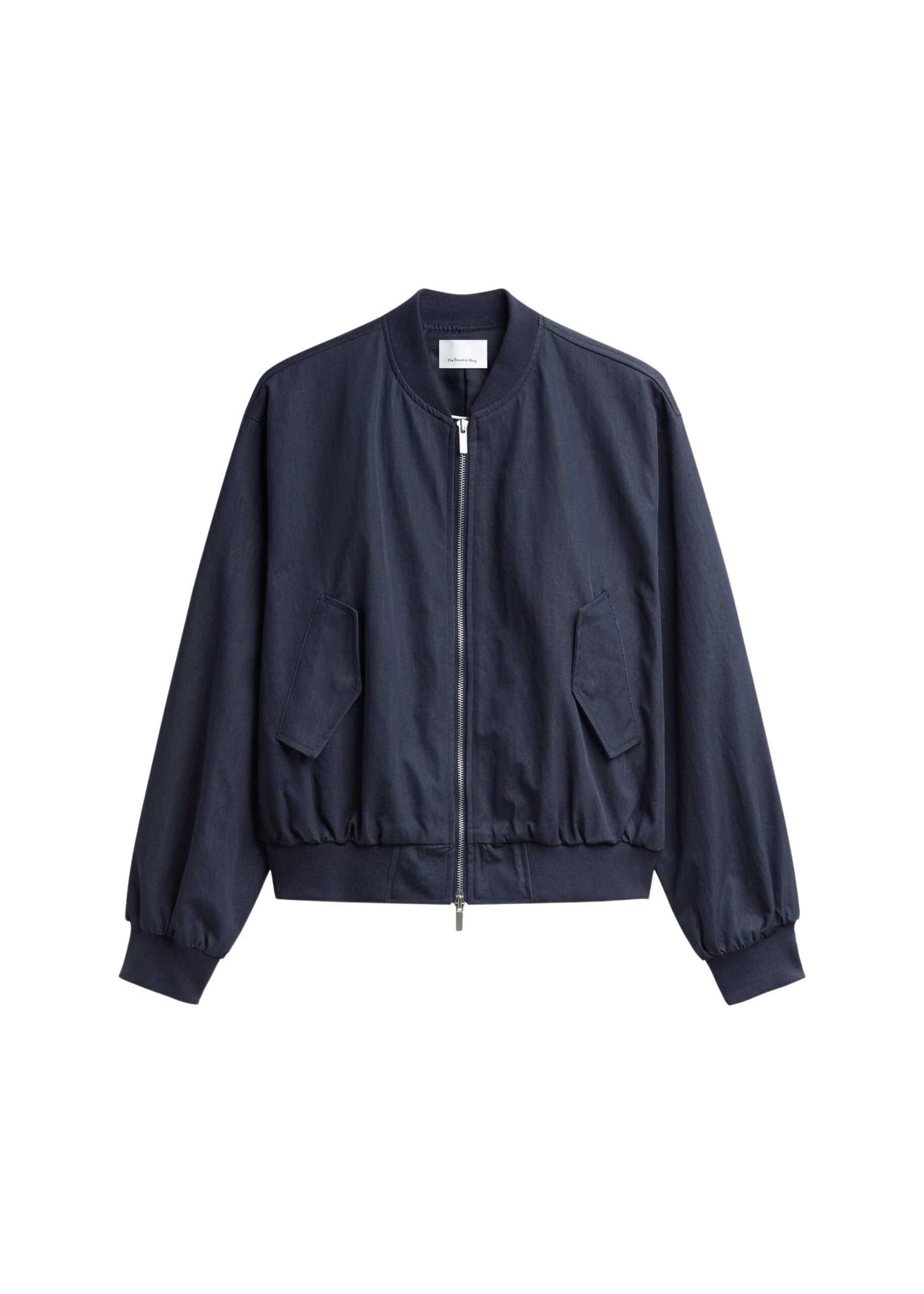 The Frankie Shop Davron Denim Effect Bomber Jacket - Dark Navy - Oversized Minimalist Jackets in Blue - Shop at Luxury Shoes 
