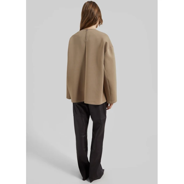 The Frankie Shop Delancey Long Sleeve Neoprene Top - Camel - Oversized Minimalist Tops in Beige - Shop at Luxury Shoes 