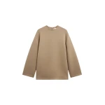 The Frankie Shop Delancey Long Sleeve Neoprene Top - Camel - Oversized Minimalist Tops in Beige - Shop at Luxury Shoes 