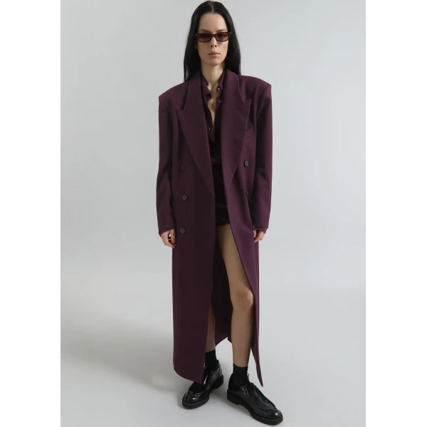 The Frankie Shop Delphina Long Coat - Burgundy - Oversized Minimalist Coats in Red - Shop at Luxury Shoes 