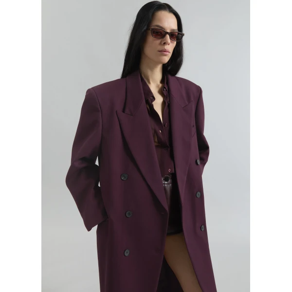 The Frankie Shop Delphina Long Coat - Burgundy - Oversized Minimalist Coats in Red - Shop at Luxury Shoes 