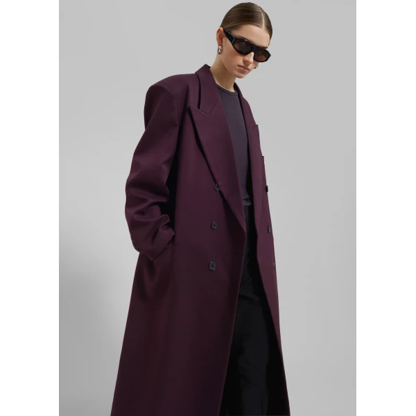 The Frankie Shop Delphina Long Coat - Burgundy - Oversized Minimalist Coats in Red - Shop at Luxury Shoes 