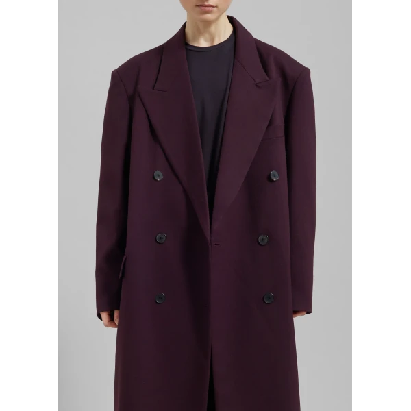The Frankie Shop Delphina Long Coat - Burgundy - Oversized Minimalist Coats in Red - Shop at Luxury Shoes 