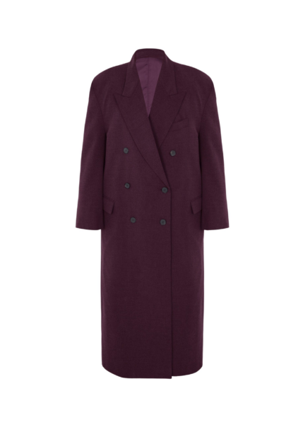 The Frankie Shop Delphina Long Coat - Burgundy - Oversized Minimalist Coats in Red - Shop at Luxury Shoes 