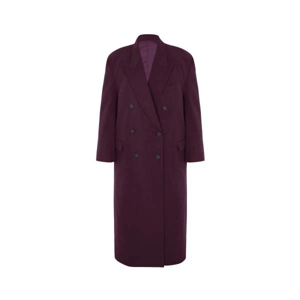 The Frankie Shop Delphina Long Coat - Burgundy - Oversized Minimalist Coats in Red - Shop at Luxury Shoes 
