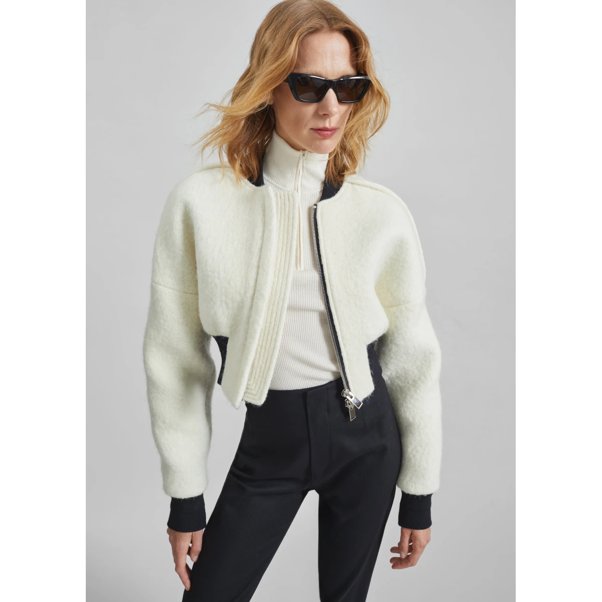 Ivory Running Jacket The Frankie Shop Dimaro Wool Cropped Bomber Jacket - Ivory | Cult ...