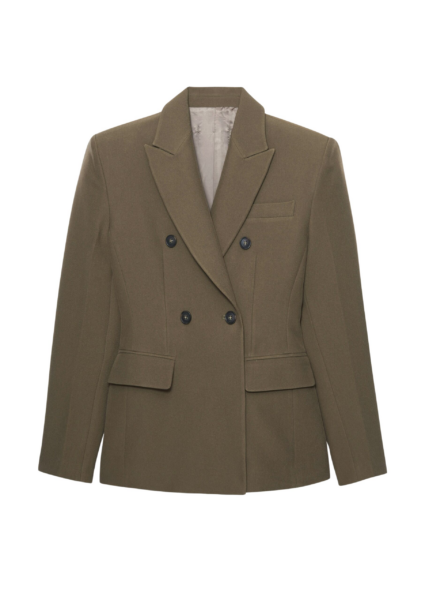 The Frankie Shop Dina Double Breasted Blazer - Khaki - Oversized Minimalist Jackets in Green - Shop at Luxury Shoes 