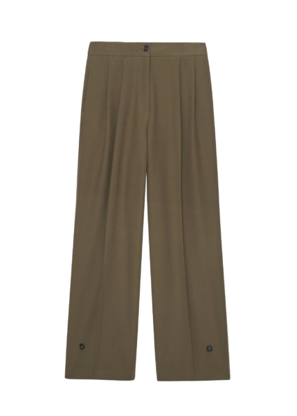 The Frankie Shop Dina Pleated Trousers - Khaki - Oversized Minimalist Pants in Green - Shop at Luxury Shoes 
