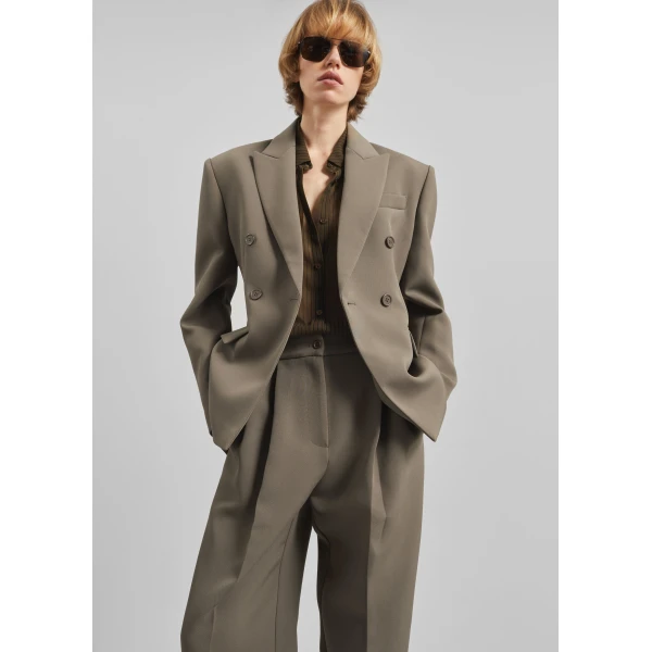 The Frankie Shop Doyer Cinched Blazer - Moss Green - Oversized Minimalist Jackets in Green - Shop at Luxury Shoes 