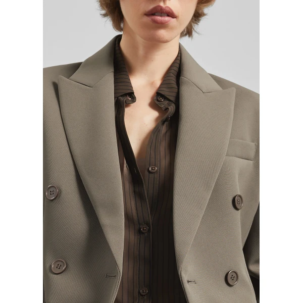The Frankie Shop Doyer Cinched Blazer - Moss Green - Oversized Minimalist Jackets in Green - Shop at Luxury Shoes 