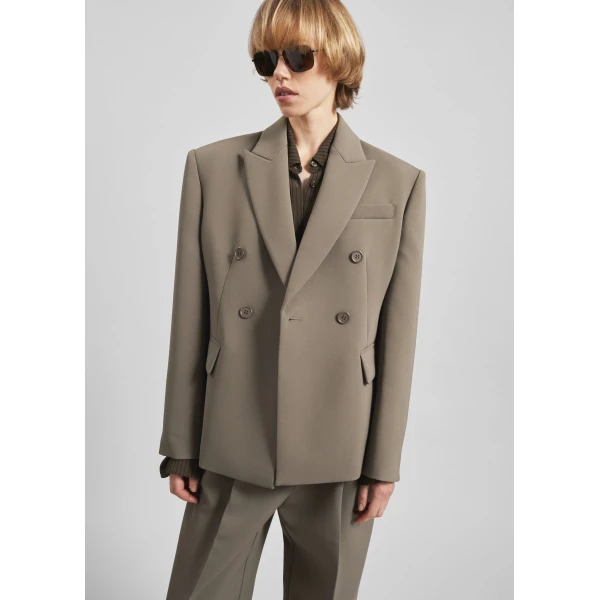 The Frankie Shop Doyer Cinched Blazer - Moss Green - Oversized Minimalist Jackets in Green - Shop at Luxury Shoes 