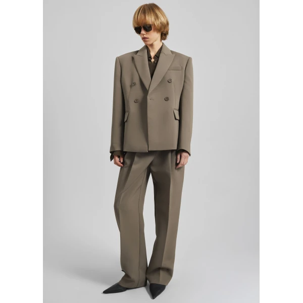 The Frankie Shop Doyer Cinched Blazer - Moss Green - Oversized Minimalist Jackets in Green - Shop at Luxury Shoes 