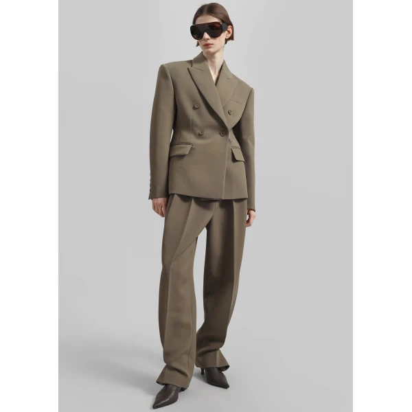 The Frankie Shop Doyer Pleated Trousers - Moss Green - Oversized Minimalist Pants in Green - Shop at Luxury Shoes 
