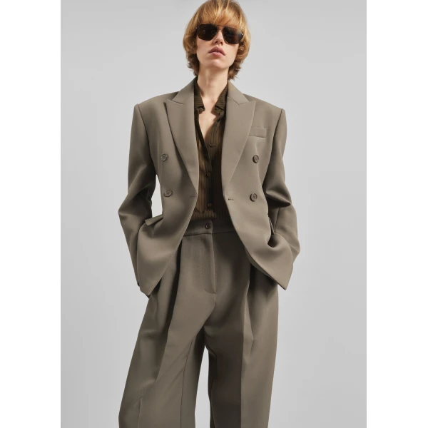 The Frankie Shop Doyer Pleated Trousers - Moss Green - Oversized Minimalist Pants in Green - Shop at Luxury Shoes 