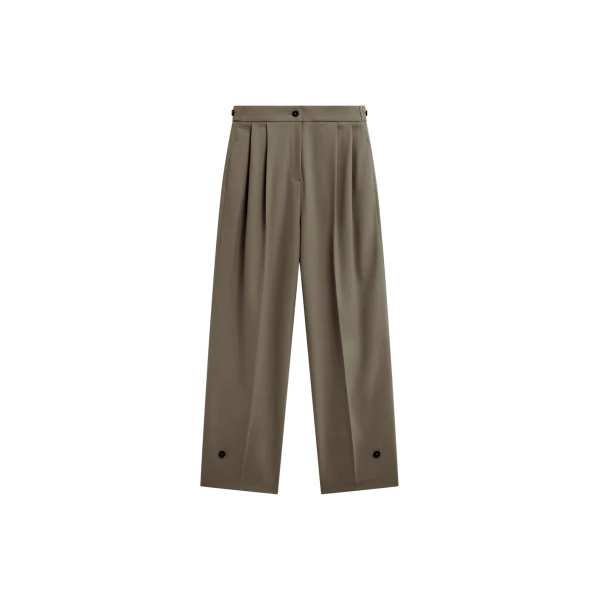The Frankie Shop Doyer Pleated Trousers - Moss Green - Oversized Minimalist Pants in Green - Shop at Luxury Shoes 