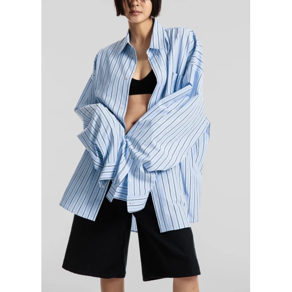 The Frankie Shop Drimna Shirt - Blue Stripe - Oversized Minimalist Tops in Multicolour - Shop at Luxury Shoes 