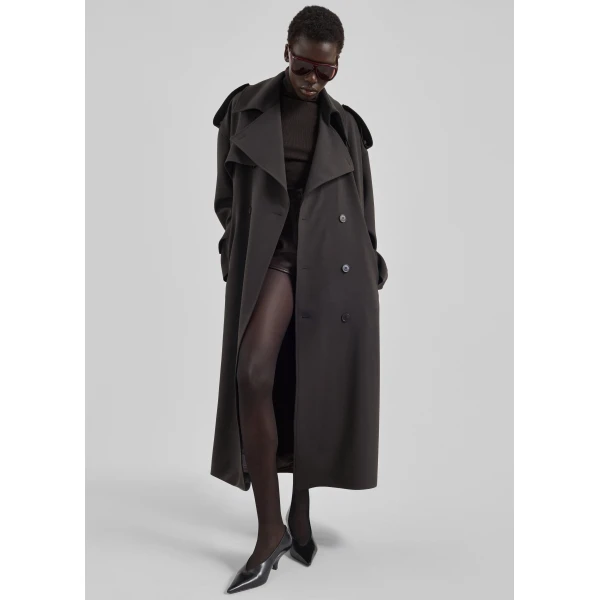 The Frankie Shop Dursley Tailored Trench Coat - Brown - Oversized Minimalist Coats in Beige - Shop at Luxury Shoes 