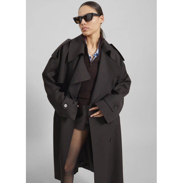The Frankie Shop Dursley Tailored Trench Coat - Brown - Oversized Minimalist Coats in Beige - Shop at Luxury Shoes 
