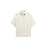 The Frankie Shop Eda Fluid Polo Shirt - Ivory - Oversized Minimalist Tops in Ivory - Shop at Luxury Shoes 